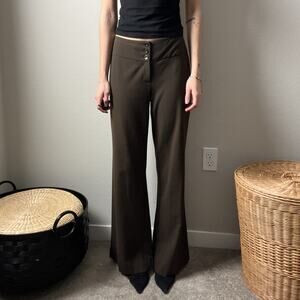 y2k vintage brown minimalist mid low rise button flare trousers pants